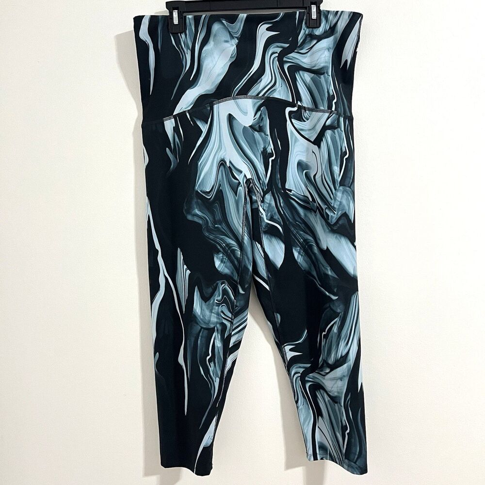 Spanx Leggings Womens 2X Black Teal Marble Booty Boost 7/8 Gym Yoga Active Crop